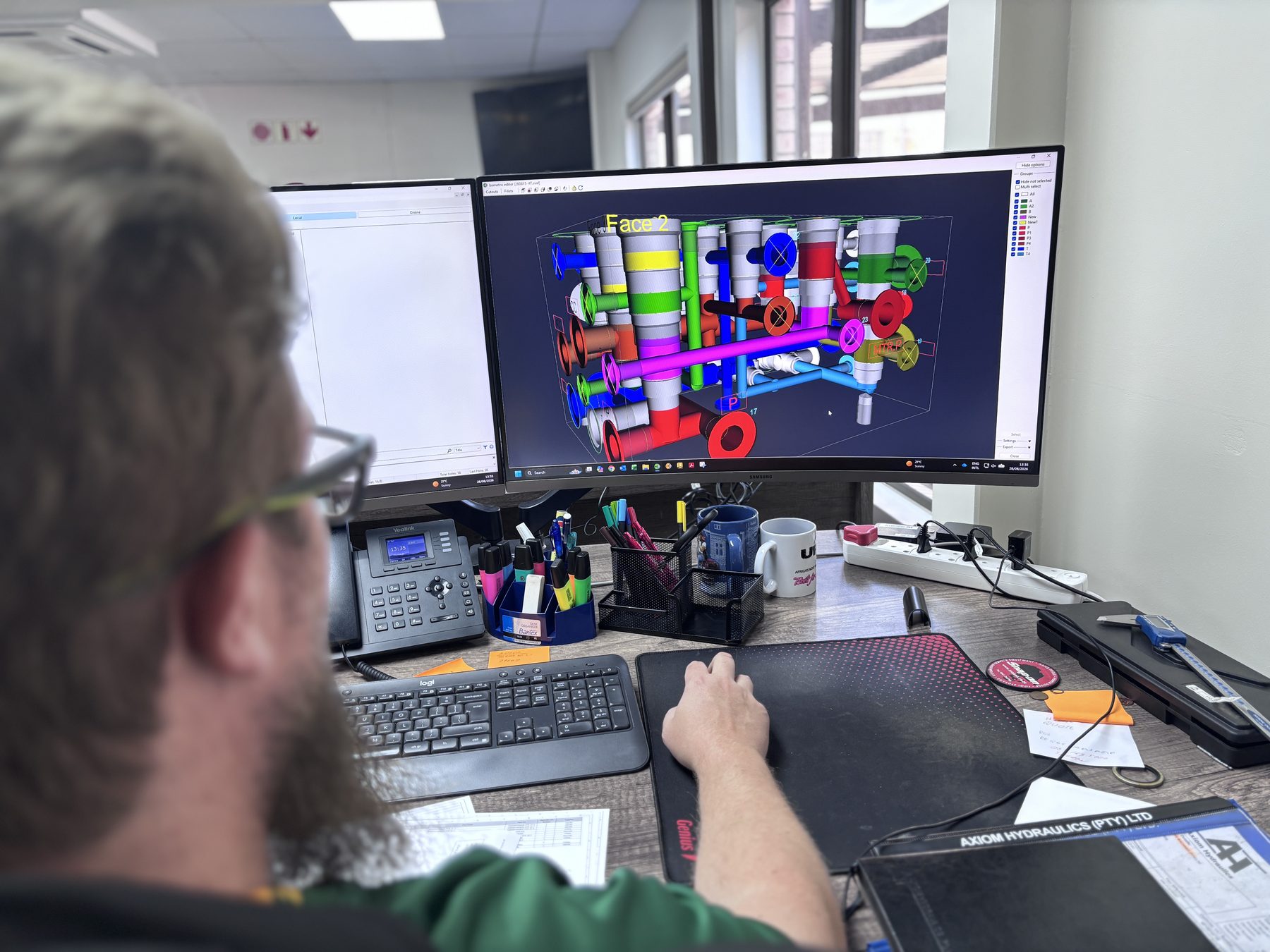Axiom Hydraulics designer modelling a manifold circuit in 3D at the Design House