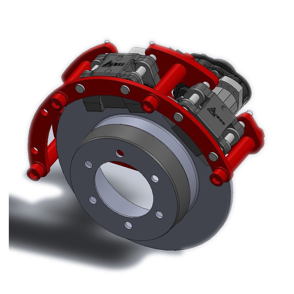 Ausco caliper brakes mounted on a carrier ring around a ventilated brake disc